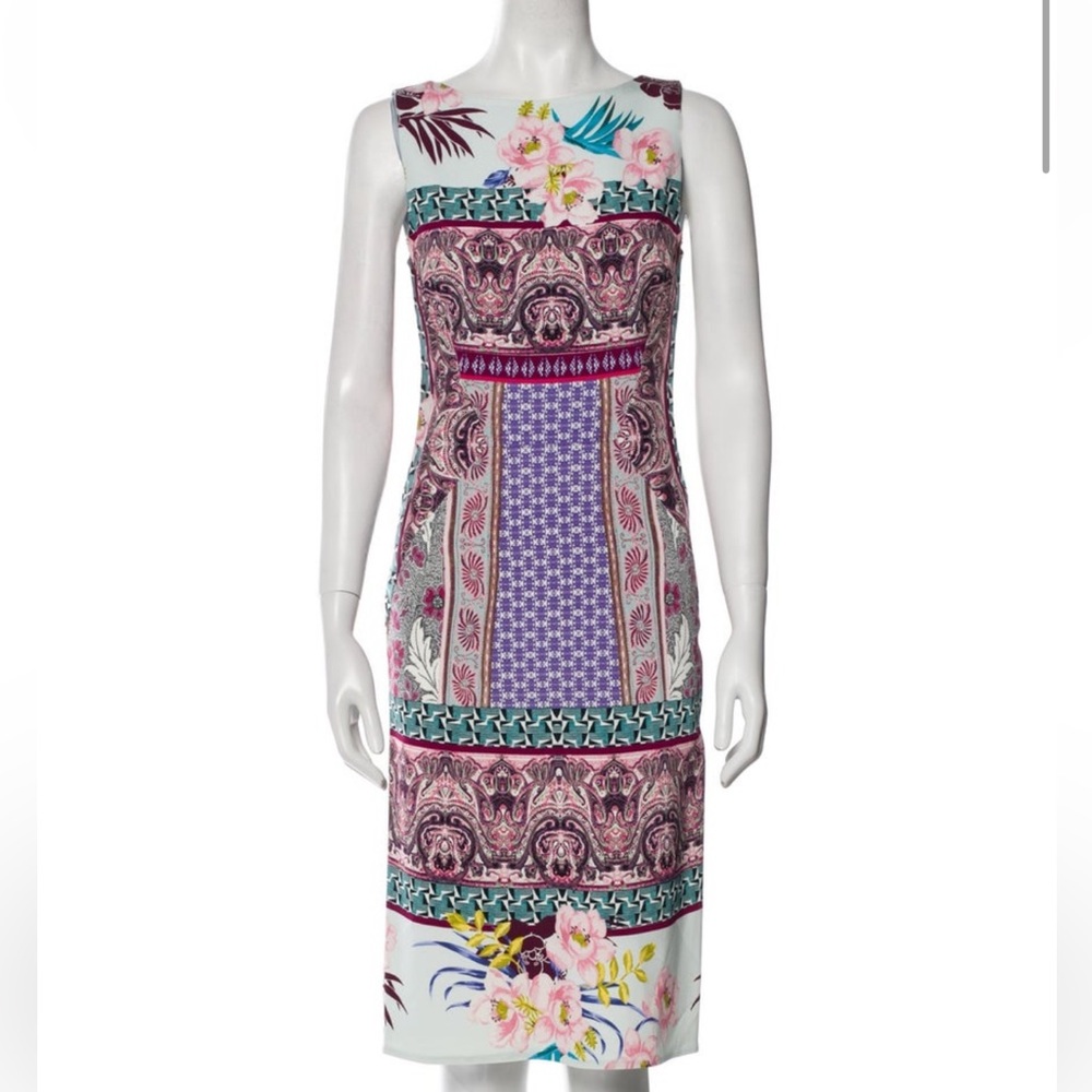 Etro Multicolor Colorful Abstract Artistic Floral and Geometric Midi Dress